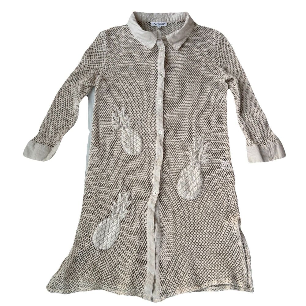 Serengeti Cream Open Knit Swim Coverup Cardigan Womens Size Medium Pineapple